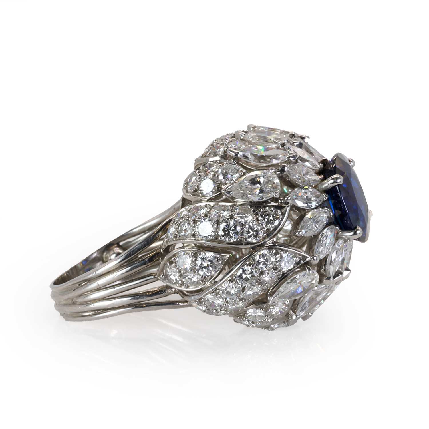 A mid 20th century sapphire and diamond bombé ring, - Image 2 of 2