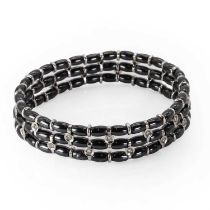 A white gold diamond and black ceramic bead bracelet, by Jarretiere,