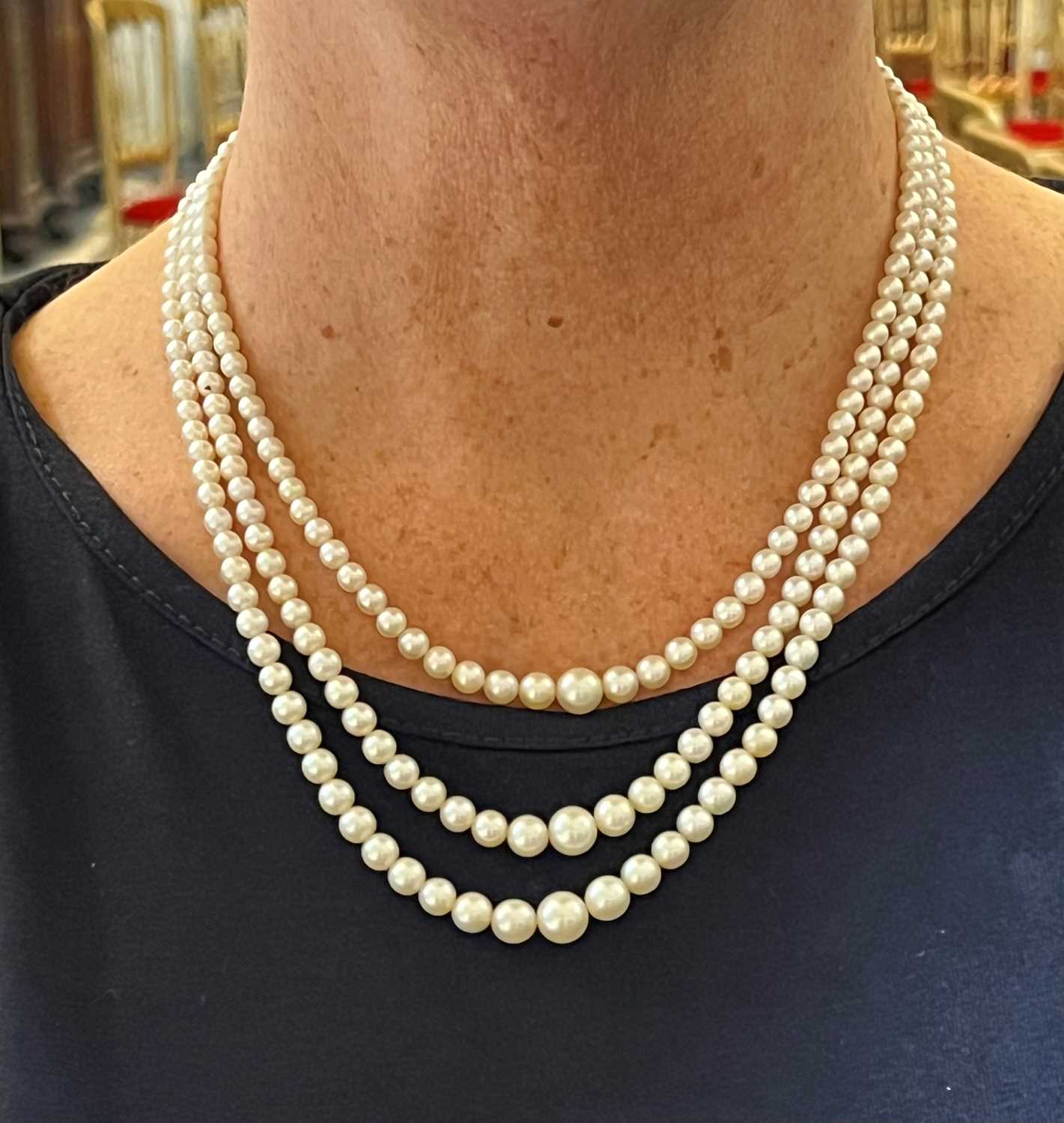 A three row cultured pearl necklace, c.1930, - Image 5 of 6