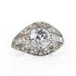 A French Art Deco platinum and diamond bombé ring,