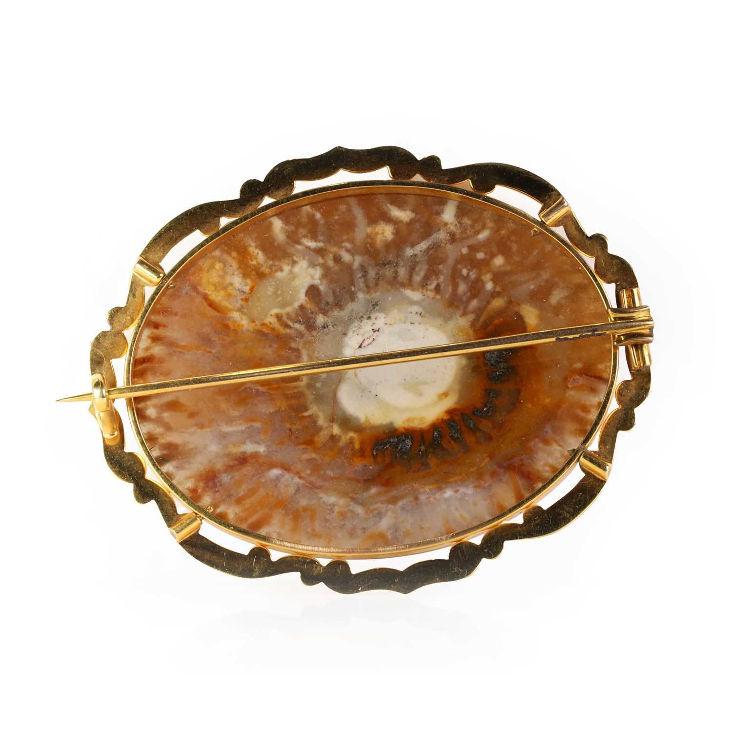 A Victorian gold mounted hardstone brooch, - Image 2 of 2