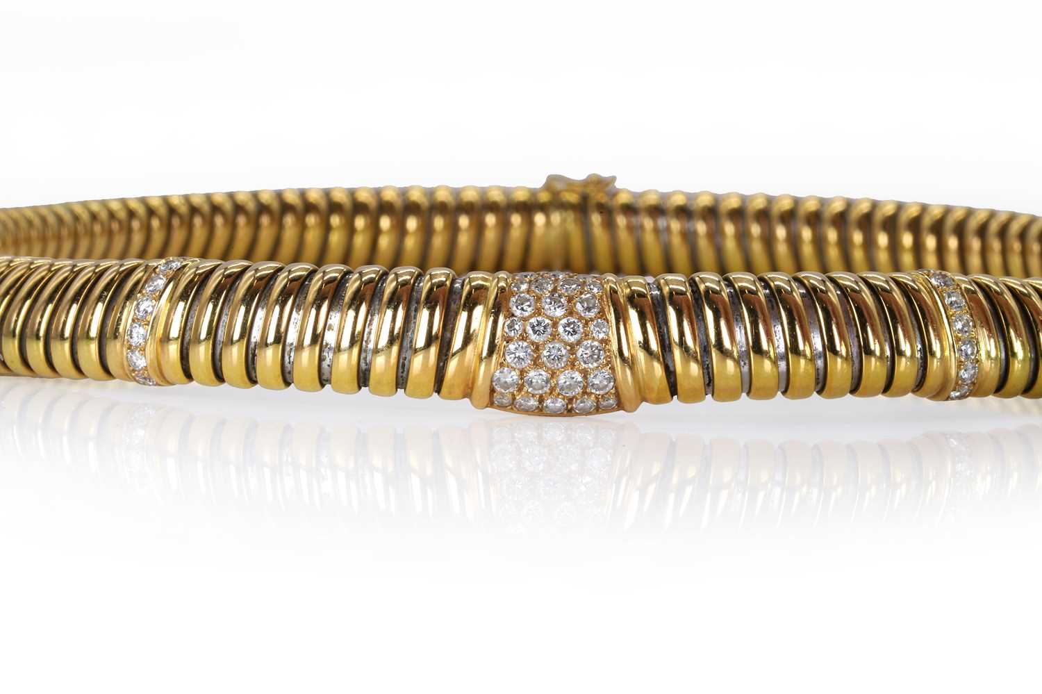 A two-colour diamond Cartier Tubogas collar necklace, - Image 3 of 3