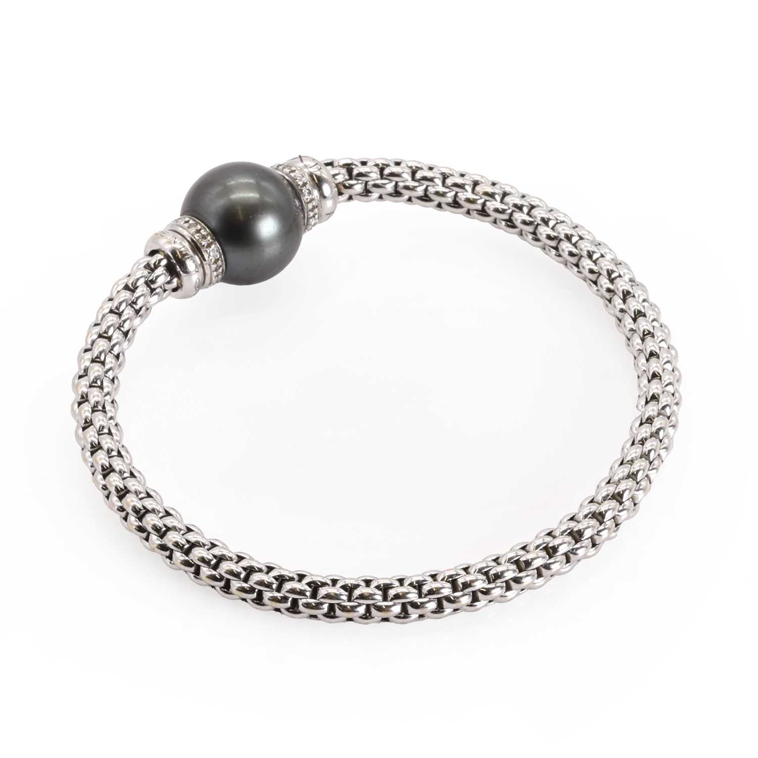 An 18ct white gold Tahitian pearl and diamond 'Flex'it' bracelet, by Fope, - Image 2 of 2