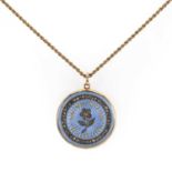 An Edwardian guilloché enamel and rose cut diamond locket pendant and chain, c.1910,