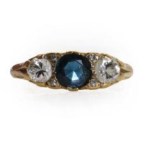 An 18ct gold sapphire and diamond three stone ring,
