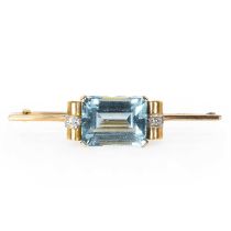 An aquamarine and diamond bar brooch, c.1940-1950,