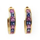 A pair of 18ct gold pink and blue sapphire cuff earrings, by Mappin & Webb,