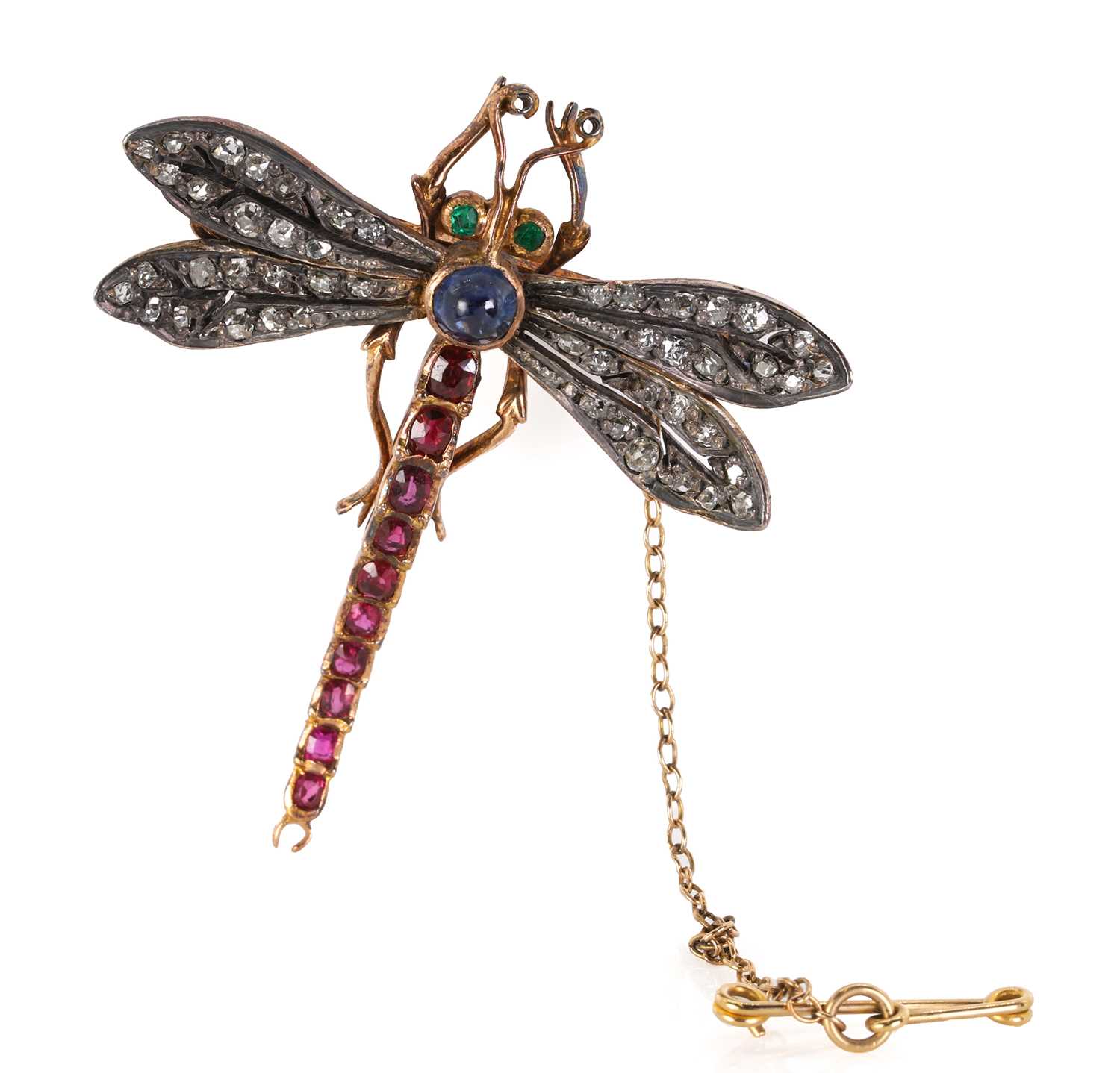 A diamond and gemstone set dragonfly brooch, c.1890, - Image 2 of 4