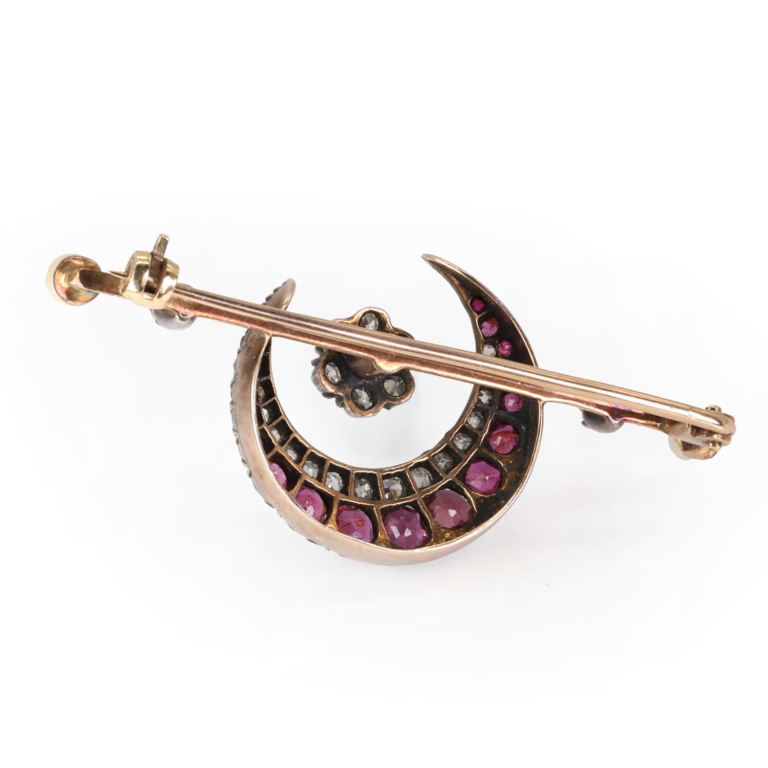 A late Victorian ruby, diamond and pearl crescent brooch, - Image 2 of 2