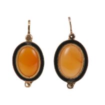 A pair of French early 19th century cornelian and enamel 'poissarde' earrings,