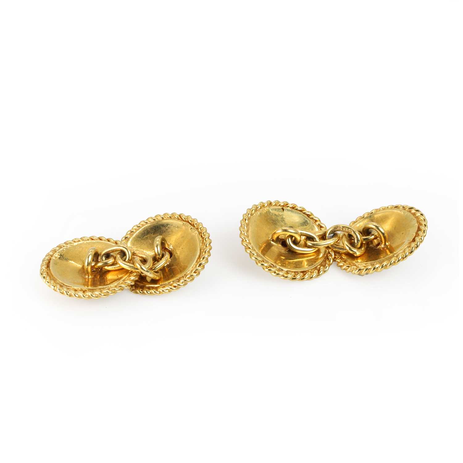 A pair of 18ct gold ruby set chain cufflinks, - Image 2 of 2