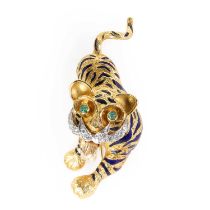 An 18ct gold, enamel and diamond novelty brooch, by Kutchinsky,