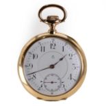 An 18ct gold top wind open faced Omega pocket watch,