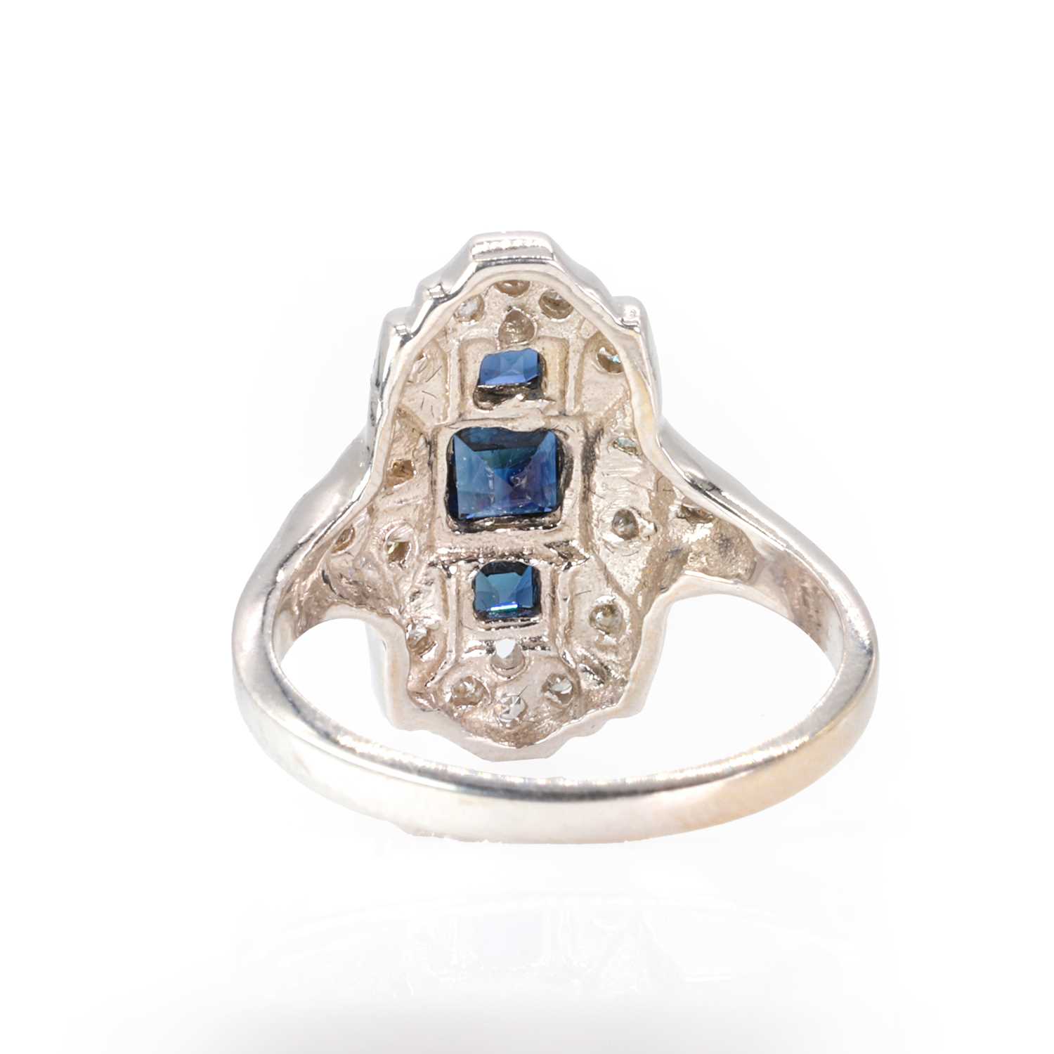 A 14ct white gold Art Deco style sapphire and diamond ring, - Image 3 of 3