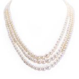A three row cultured pearl necklace,