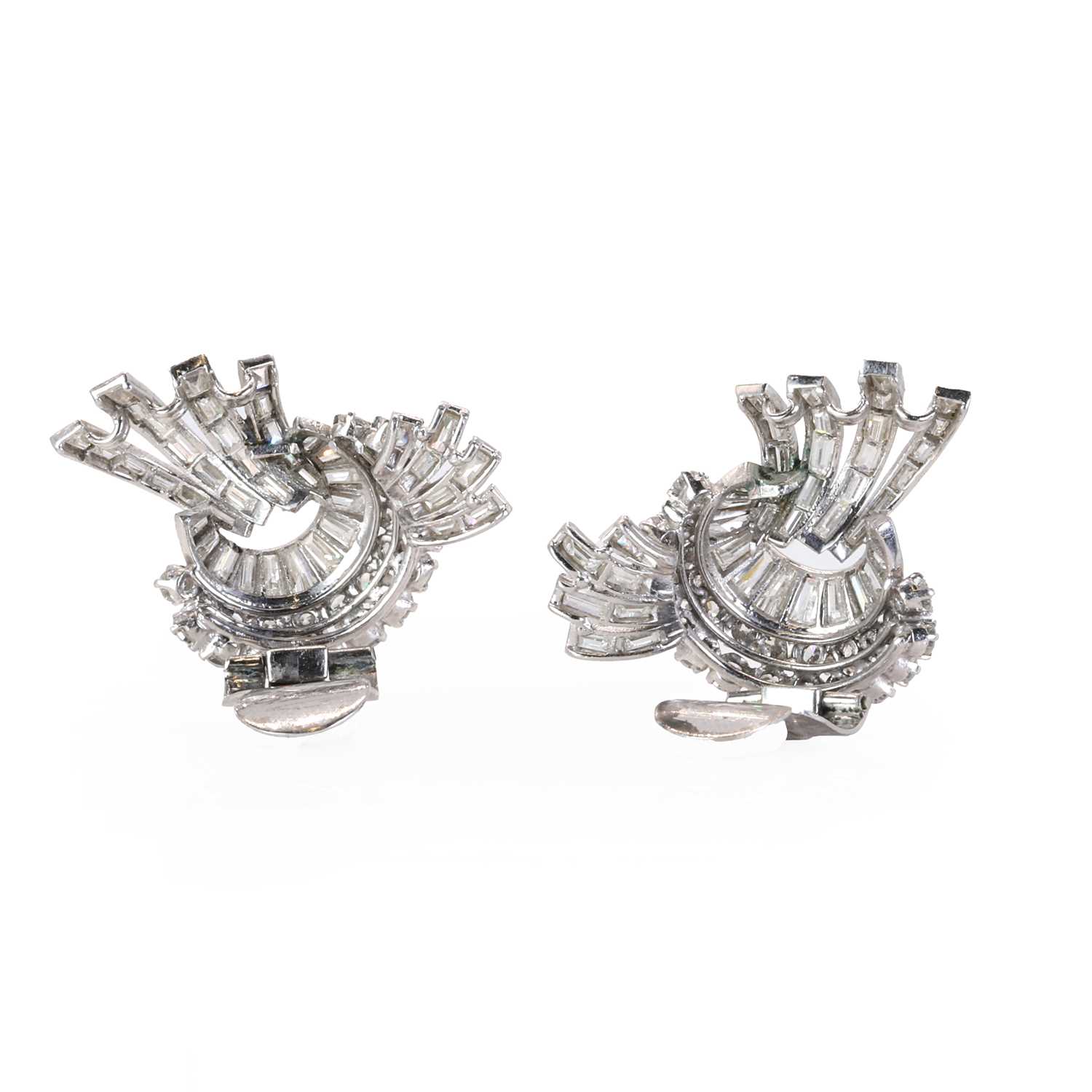 A pair of platinum and diamond spray clip earrings, c.1940, - Image 2 of 2
