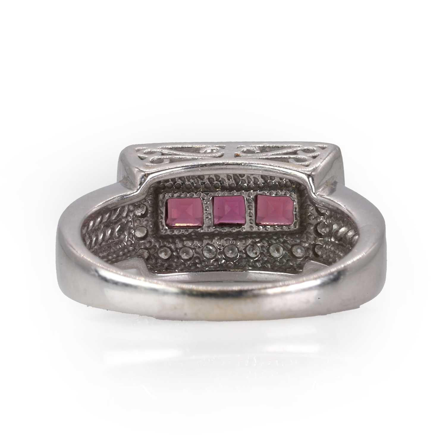 A white gold diamond and rhodolite garnet ring, - Image 3 of 3