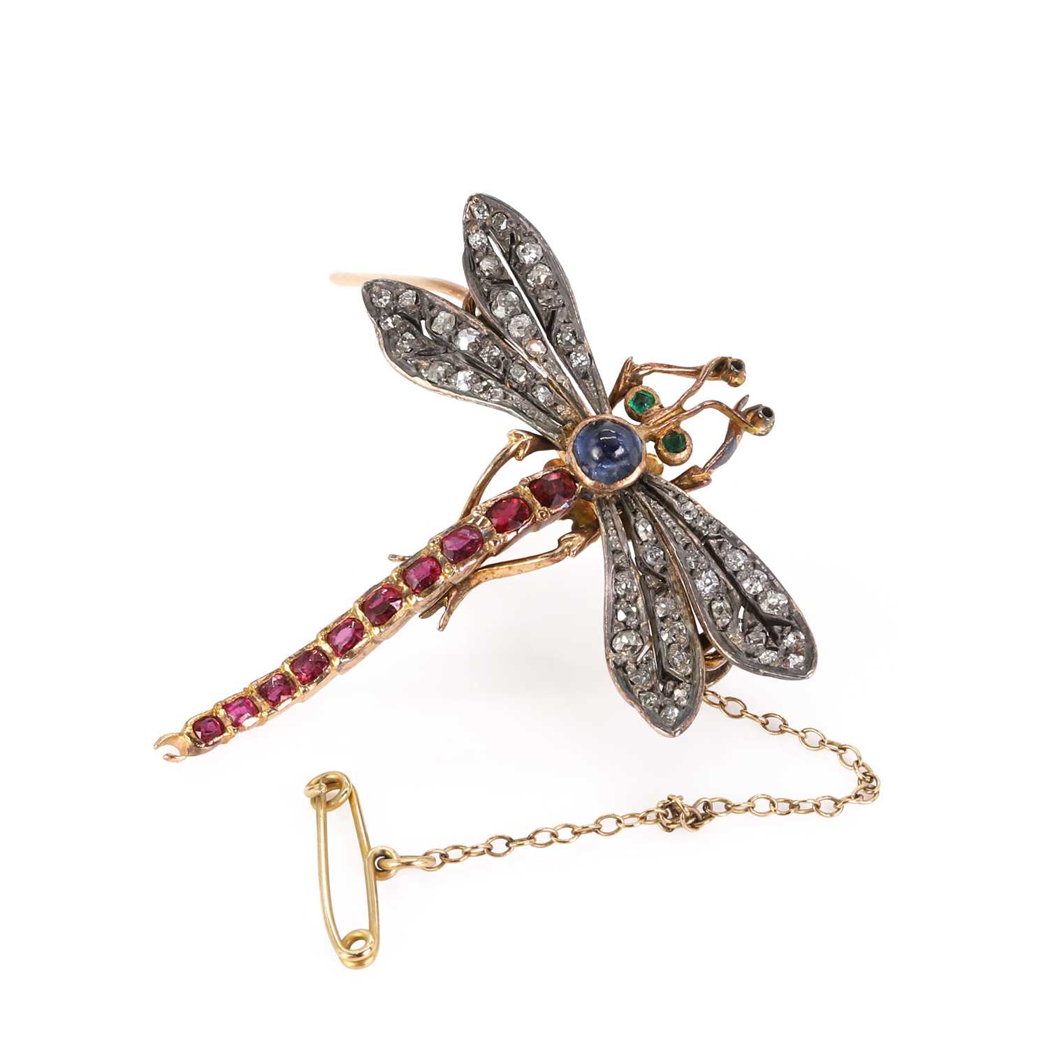 A diamond and gemstone set dragonfly brooch, c.1890,