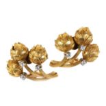A pair of gold diamond set novelty clip earrings,