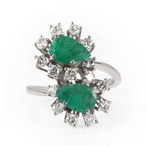 A diamond and emerald cluster ring, c.1960-70,