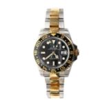 A gentlemen's stainless steel and 18ct gold Rolex GMT Master II automatic bracelet watch,