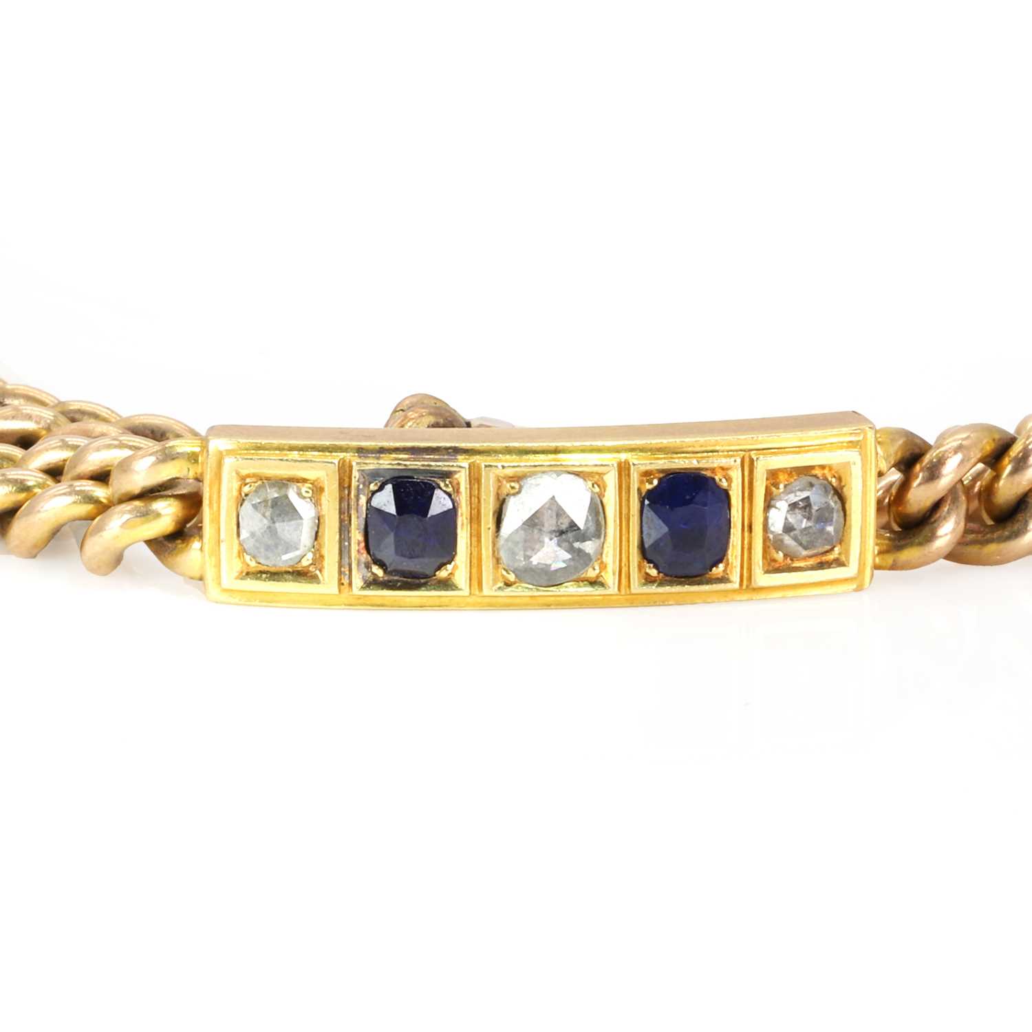 A curb link bracelet with a diamond and sapphire panel, c.1880, - Image 2 of 3