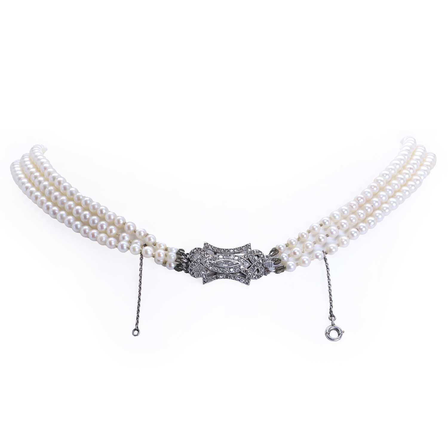 A three row cultured pearl necklace, c.1930, - Image 3 of 6