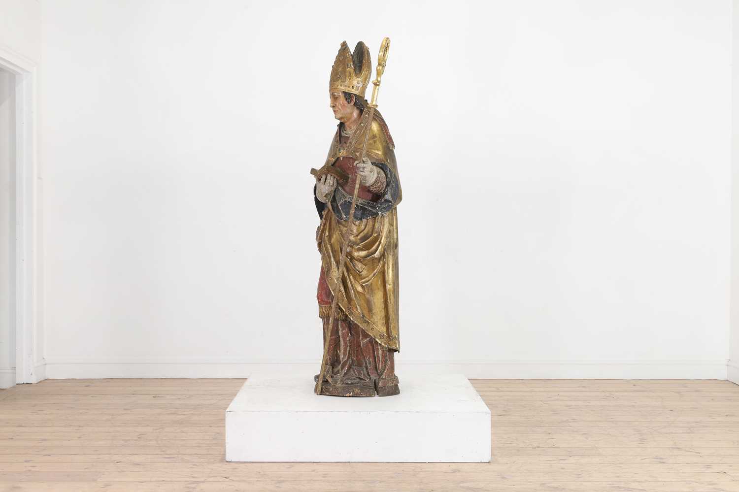 A carved and polychrome-painted pine figure of a saint - Image 2 of 35
