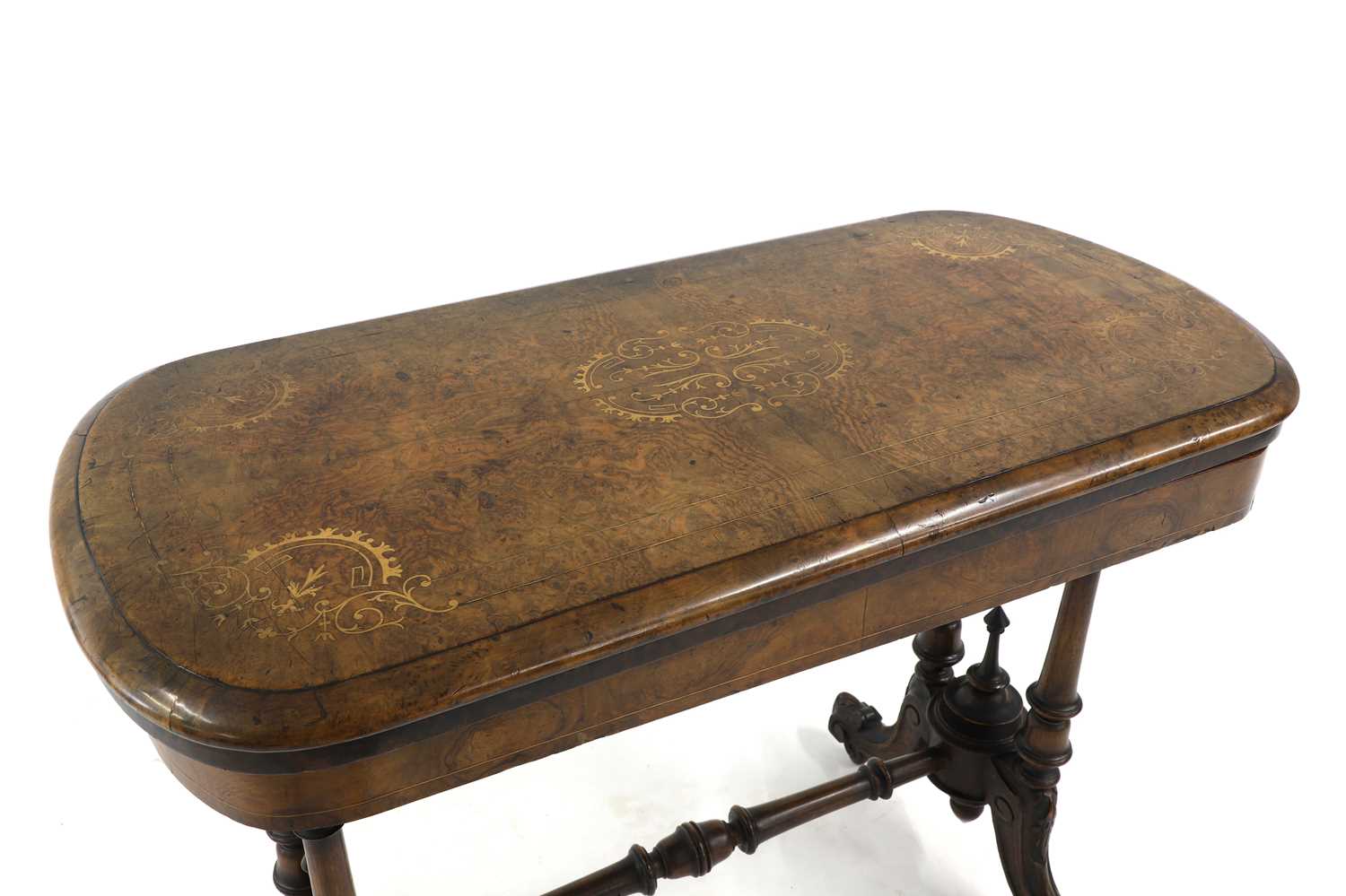A Victorian inlaid figured walnut card table, - Image 2 of 3