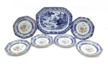 A collection of Chinese export blue and white plates,