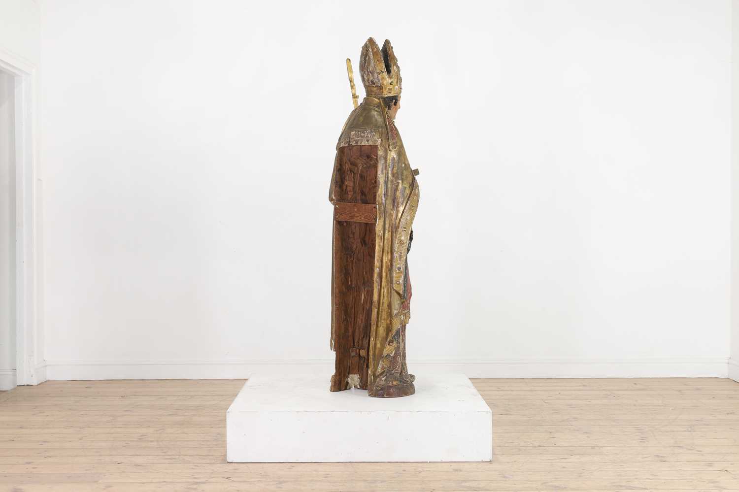 A carved and polychrome-painted pine figure of a saint - Image 3 of 35