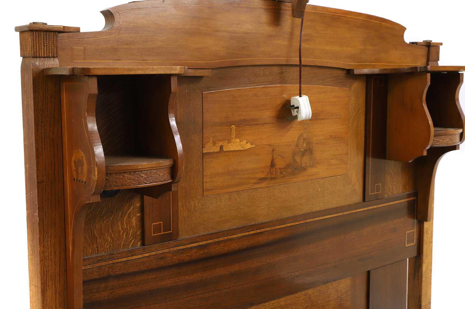 An Edwardian mahogany, oak and parquetry single bed - Image 6 of 10