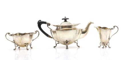 A three piece silver tea service