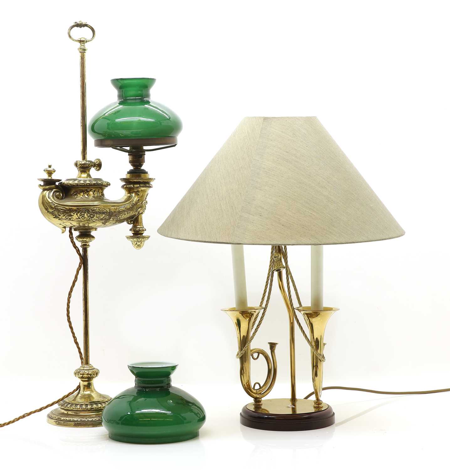 A German brass adjustable oil lamp,