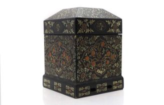 A Chinese black lacquered and gilt heightened lidded box,