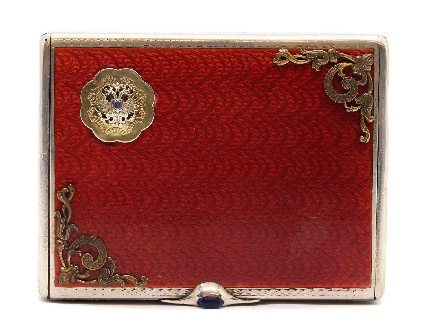 A Russian enamelled silver cigarette case,