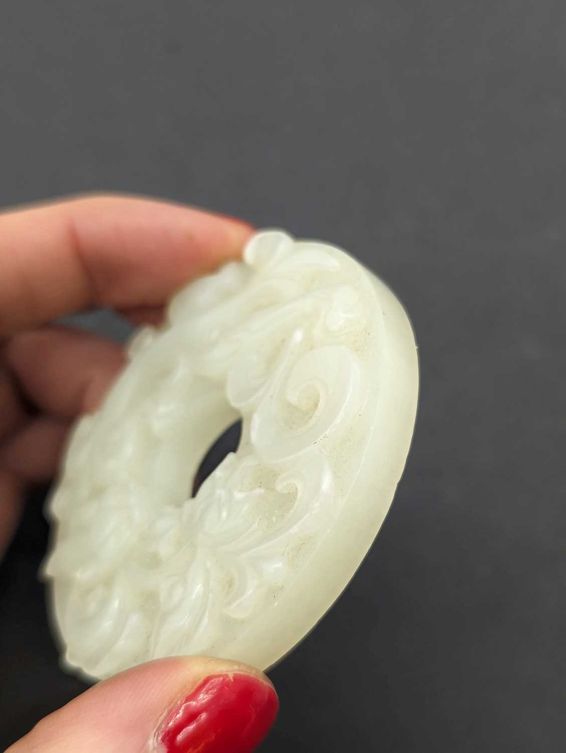 A group of three Chinese jade bi disc, - Image 17 of 29