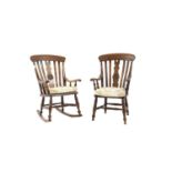 A near pair of beech and elm farmhouse chairs