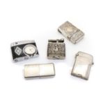 A group of silver lighters