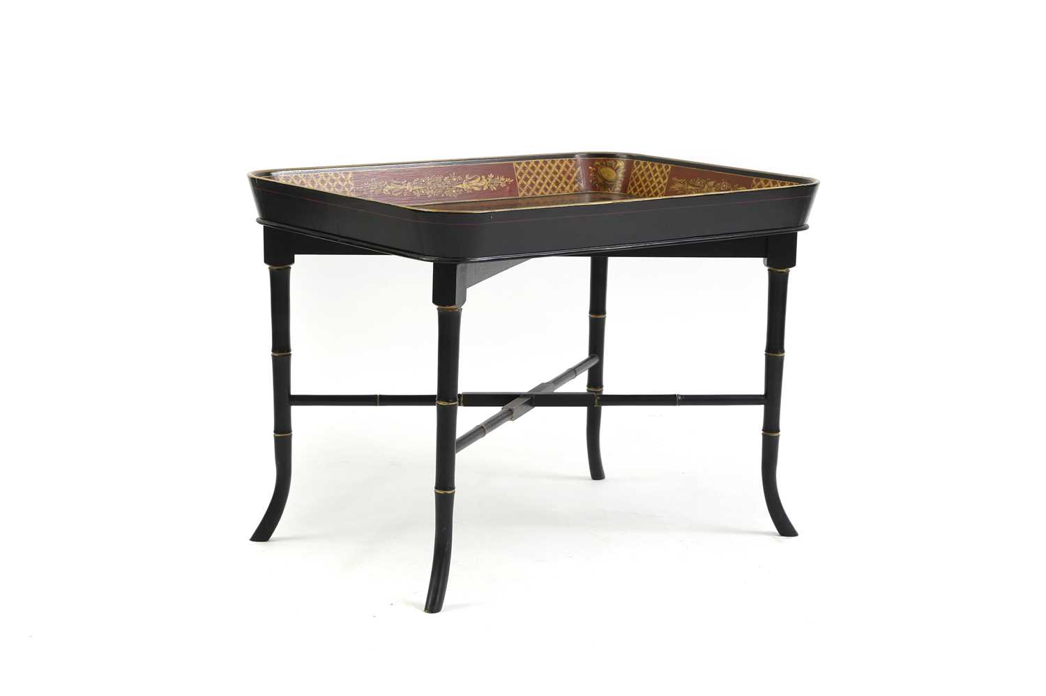 A Regency-style ebonised and parcel-gilt tray table, - Image 2 of 3