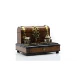 A Victorian burr walnut stationary box and inkstand,