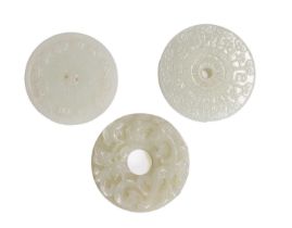 A group of three Chinese jade bi disc,