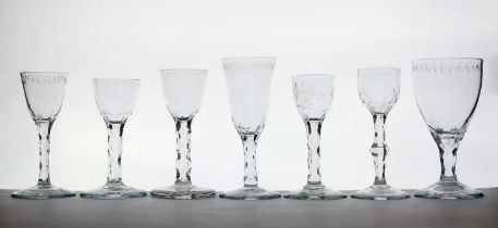 A group of seven 18th century facet cut glasses