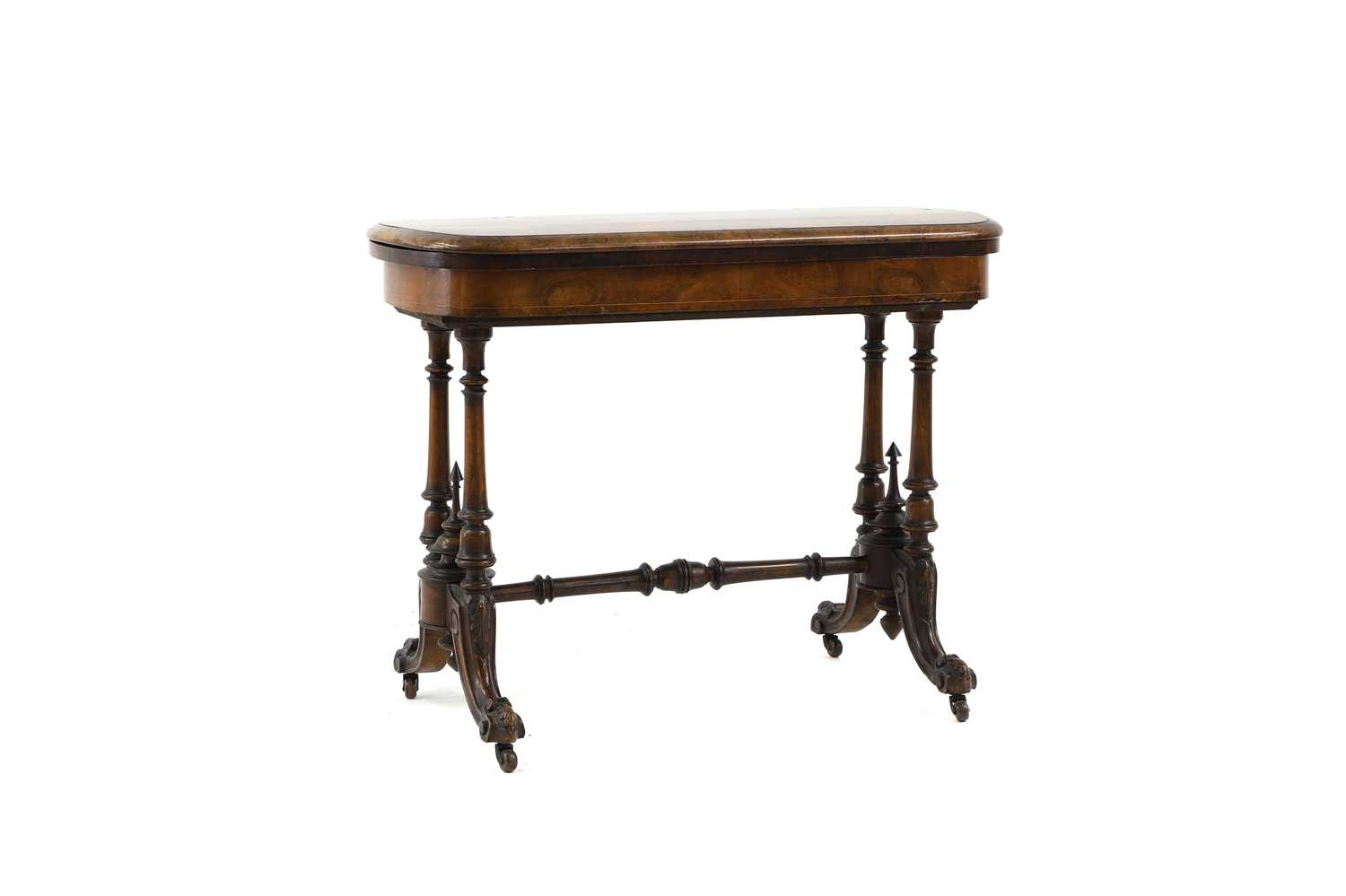 A Victorian inlaid figured walnut card table,