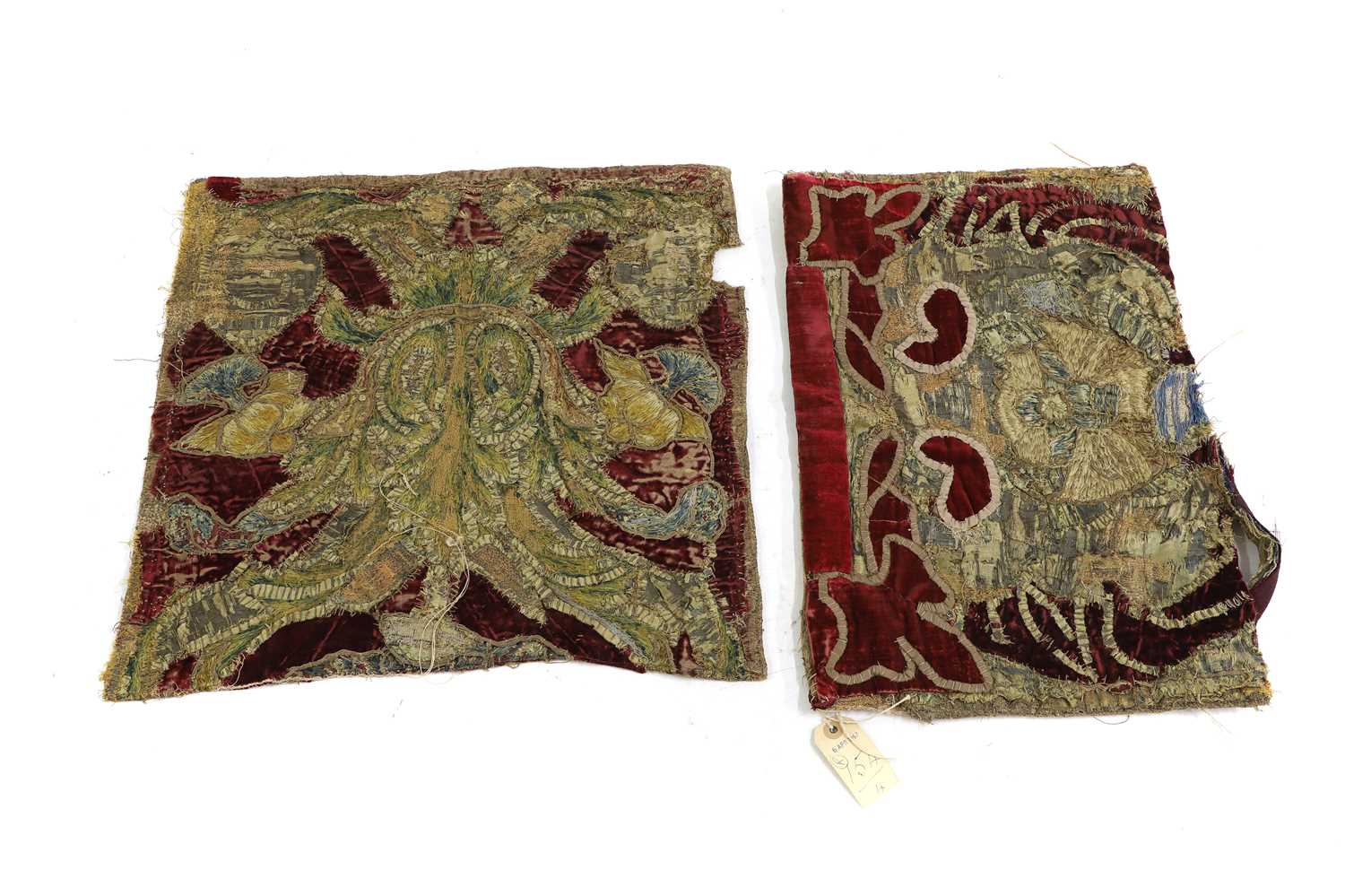 A pair of velvet and embroidered panels,