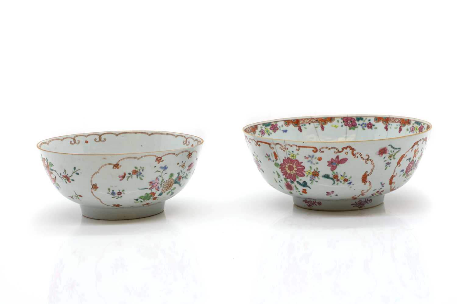 Two Chinese famille rose punch bowls, - Image 3 of 4
