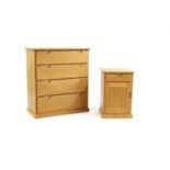 A light oak chest of four drawers and a bedside cabinet,