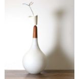 A Danish glass and teak hanging pendant lamp,