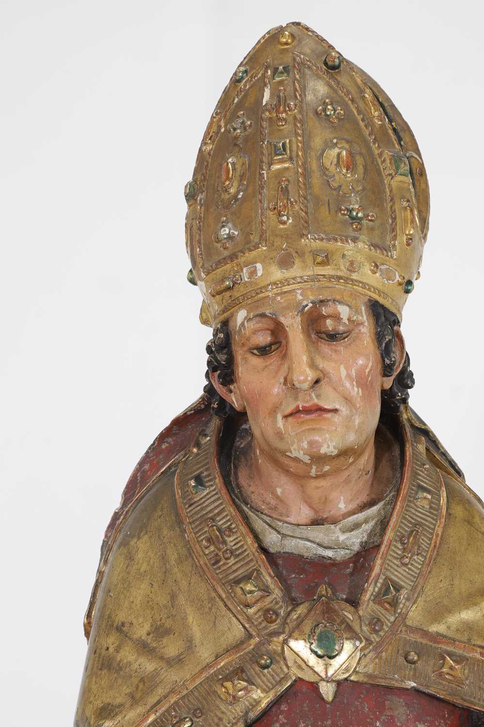 A carved and polychrome-painted pine figure of a saint - Image 4 of 35