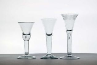 A group of three 18th century wine glasses